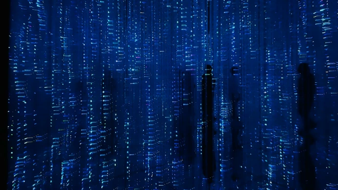 a room filled with lots of blue lights